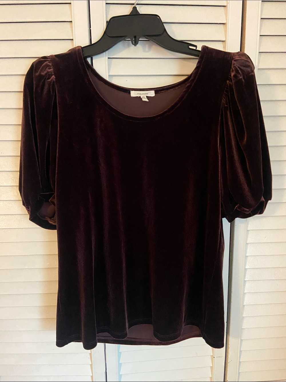 Velvet Puff-Sleeve Blouse in Deep Plum by Maurice’s